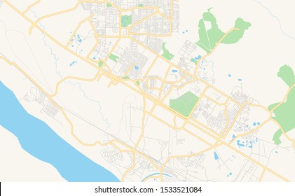 Printable street map of Durgapur, State West Bengal, India. Map template for business use.
