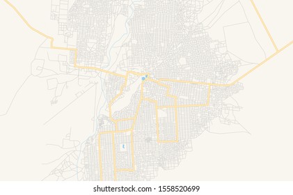 Printable street map of El Fasher, Sudan. Map template for business use.