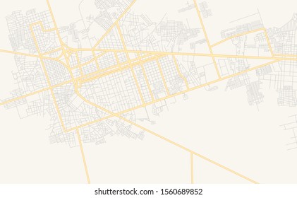 Printable street map of  El Tigre, Venezuela. Map template for business use.