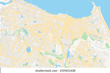 Printable street map of  Fortaleza, Brazil. Map template for business use.