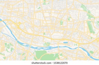 Printable Street Map Of Fuchu, Prefecture Tokyo, Japan. Map Template For Business Use.