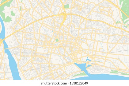 Printable street map of Fuji, Prefecture Shizuoka, Japan. Map template for business use.