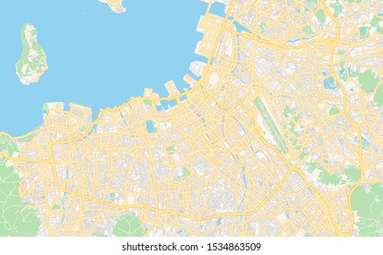 Printable street map of Fukuoka, Prefecture  Fukuoka, Japan. Map template for business use.