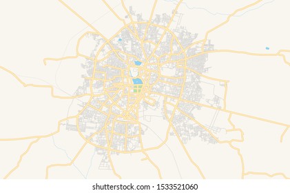 Printable street map of Gulbarga, State Karnataka, India. Map template for business use.