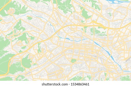 Printable street map of Hachioji, Prefecture  Tokyo, Japan. Map template for business use.