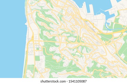 Printable street map of Haifa, District Haifa, Israel. Map template for business use.