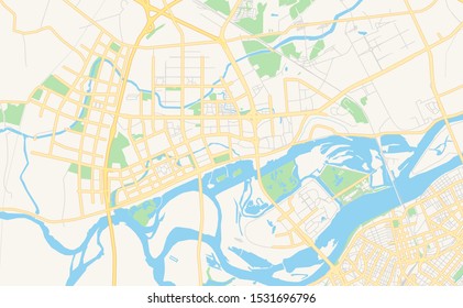 Printable street map of Harbin, Province Heilongjiang, China. Map template for business use.
