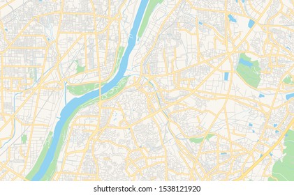 Printable street map of Hirakata, Prefecture Osaka, Japan. Map template for business use.