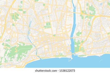 Printable Street Map Akita Prefecture Akita: เวกเตอร์สต็อก (ปลอดค่า