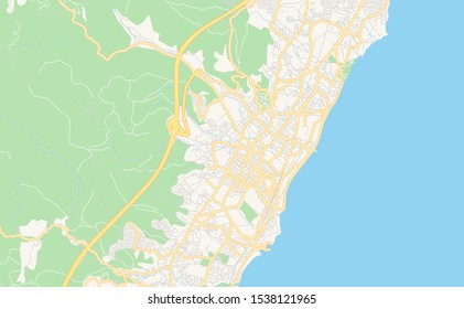 Printable street map of Hitachi, Prefecture Ibaraki, Japan. Map template for business use.