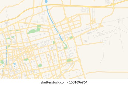 Printable street map of Hohhot, Province Inner Mongolia, China. Map template for business use.