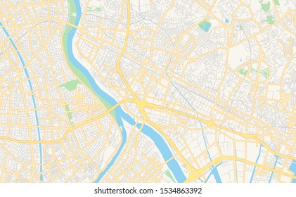 Printable street map of Ichikawa, Prefecture Chiba, Japan. Map template for business use.