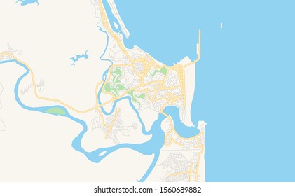 Printable street map of  Ilheus, Brazil. Map template for business use.