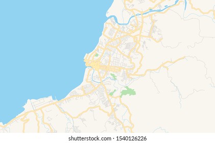 Printable street map of Iligan, Province Lanao del Norte, Philippines. Map template for business use.