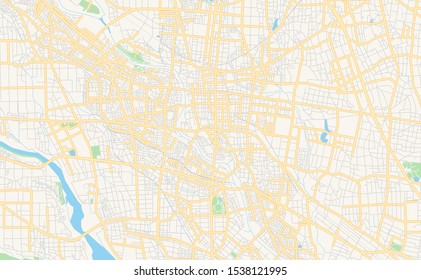 Printable street map of Isesaki, Prefecture Gunma, Japan. Map template for business use.