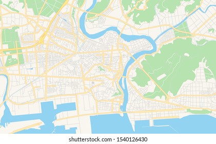 Printable street map of Ishinomaki, Prefecture Miyagi, Japan. Map template for business use.