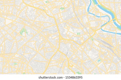 Printable street map of Itabashi, Prefecture Tokyo, Japan. Map template for business use.