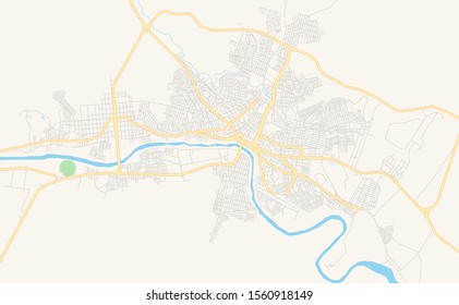 Printable street map of  Jequie, Brazil. Map template for business use.