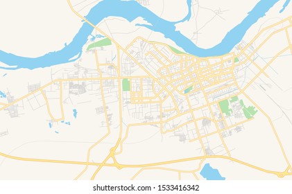 Printable street map of Jiamusi, Province Heilongjiang, China. Map template for business use.