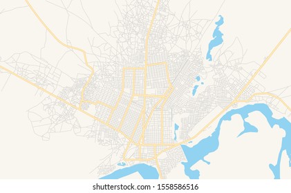 Printable street map of Kaolack, Senegal. Map template for business use.