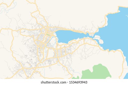 Printable street map of Kendari, Province Southeast Sulawesi, Indonesia. Map template for business use.