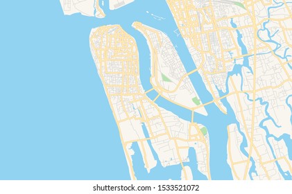 Printable street map of Kochi, State Kerala, India. Map template for business use.