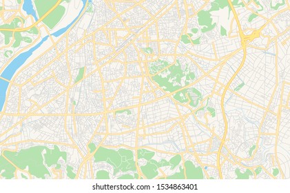 Printable street map of Kurashiki, Prefecture Okayama, Japan. Map template for business use.