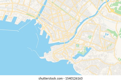 Printable street map of Kushiro, Prefecture Hokkaido, Japan. Map template for business use.