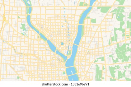 Printable street map of Linyi, Province Shandong, China. Map template for business use.