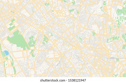 Printable street map of Machida, Prefecture Tokyo, Japan. Map template for business use.