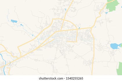 Printable street map of Mae Sot, Province Tak, Thailand. Map template for business use.