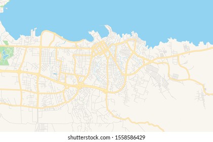 Printable street map of Malabo, Equatorial Guinea. Map template for business use.