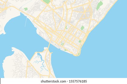 Printable street map of Maputo, Mozambique. Map template for business use.