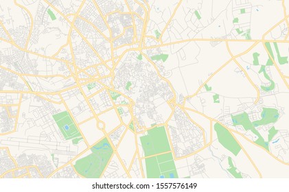 Printable street map of Marrakesh, Morocco. Map template for business use.