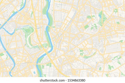 Printable street map of Matsudo, Prefecture Chiba, Japan. Map template for business use.