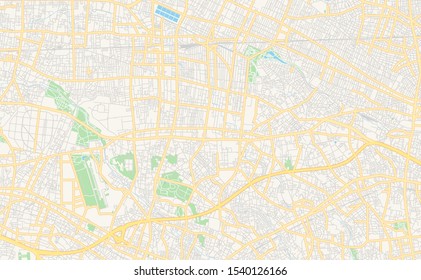 Printable Street Map Of Mitaka, Prefecture Tokyo, Japan. Map Template For Business Use.