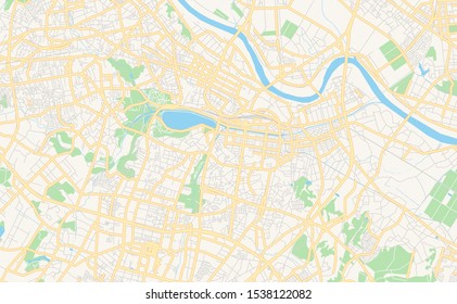 Printable street map of Mito, Prefecture  Ibaraki, Japan. Map template for business use.