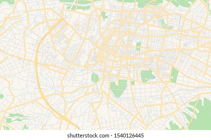 Printable street map of Miyakonojo, Prefecture Miyazaki, Japan. Map template for business use.