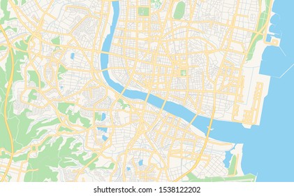 Printable street map of Miyazaki, Prefecture  Miyazaki, Japan. Map template for business use.