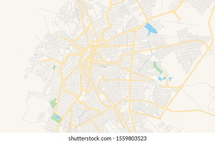 Printable street map of  Montes Claros, Brazil. Map template for business use.