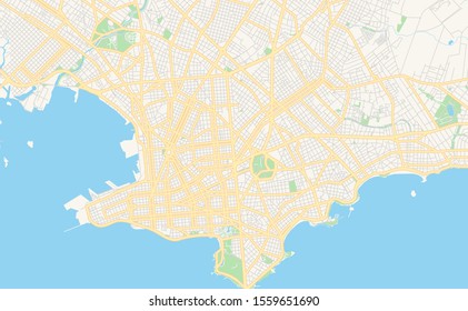 Printable street map of  Montevideo, Uruguay. Map template for business use.