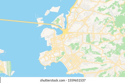 Printable street map of  Niteroi, Brazil. Map template for business use.