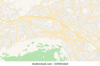 Printable street map of  Nova Iguacu, Brazil. Map template for business use.