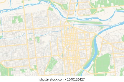 Printable street map of Obihiro, Prefecture Hokkaido, Japan. Map template for business use.