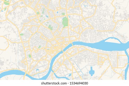 Printable street map of Palembang, Province South Sumatra, Indonesia. Map template for business use.