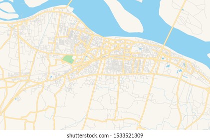 Printable street map of Patna, State Bihar, India. Map template for business use.
