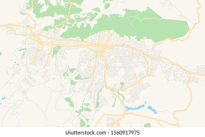 Printable street map of  Pocos de Caldas, Brazil. Map template for business use.