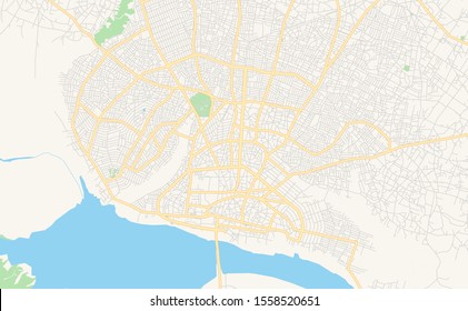 Printable street map of Porto-Novo, Benin. Map template for business use.