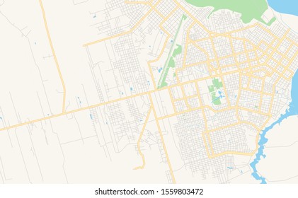 Printable street map of  Pucallpa, Peru. Map template for business use.