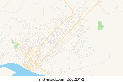 Printable street map of Quelimane, Mozambique. Map template for business use.
